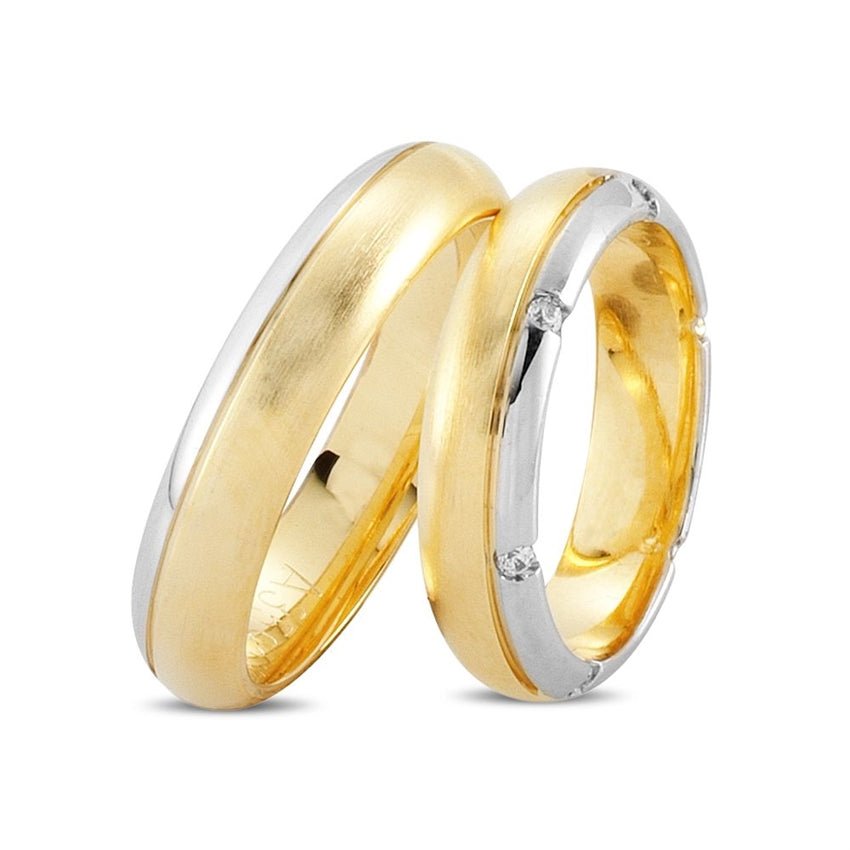 Eksklusive Nuran vielsesringe i 14 kt guld og hvidguld med 0,09 ct diamanter